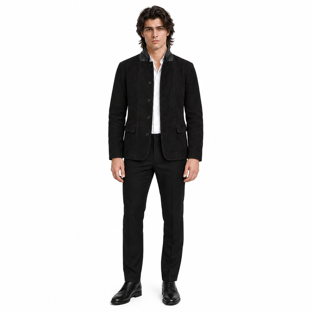 Men Black Original Suede Leather Premium Blazer