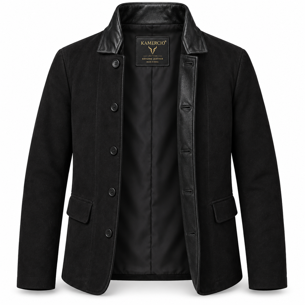 Men Black Original Suede Leather Premium Blazer