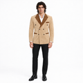 Men Beige Premium Original Suede Leather Double-Breasted Blazer