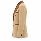 Men Beige Premium Original Suede Leather Double-Breasted Blazer