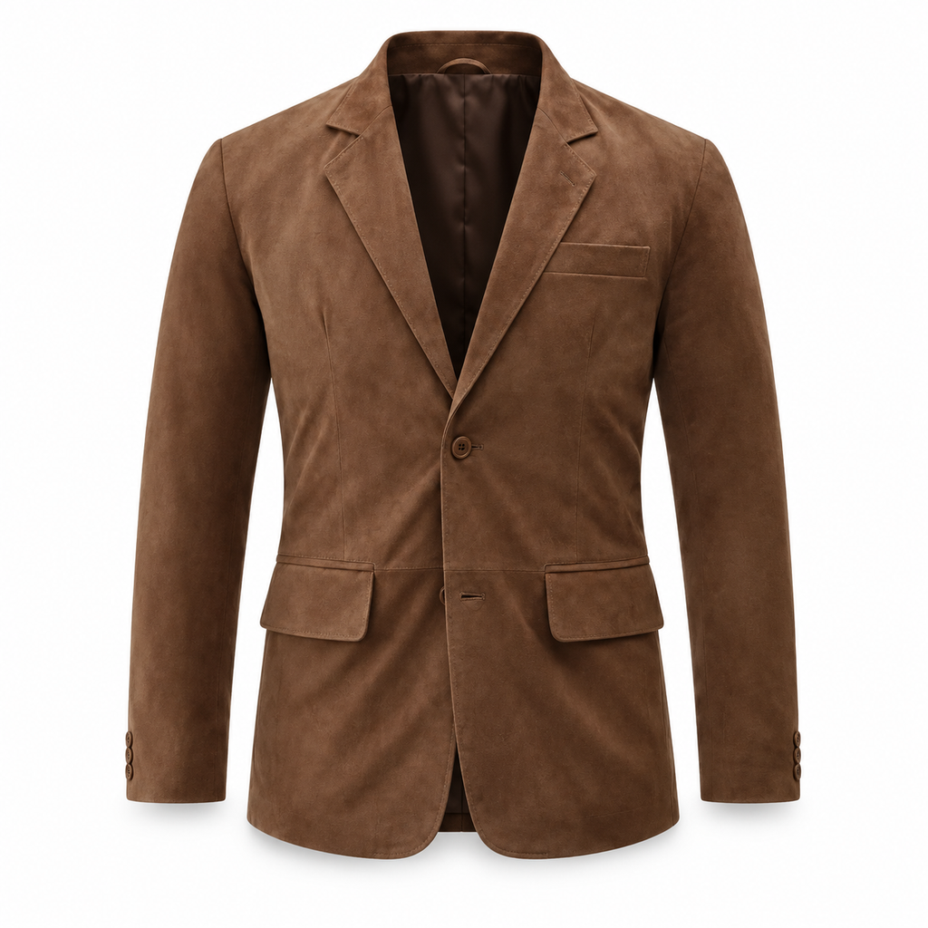 Men Brown Premium Original Suede Leather Blazer