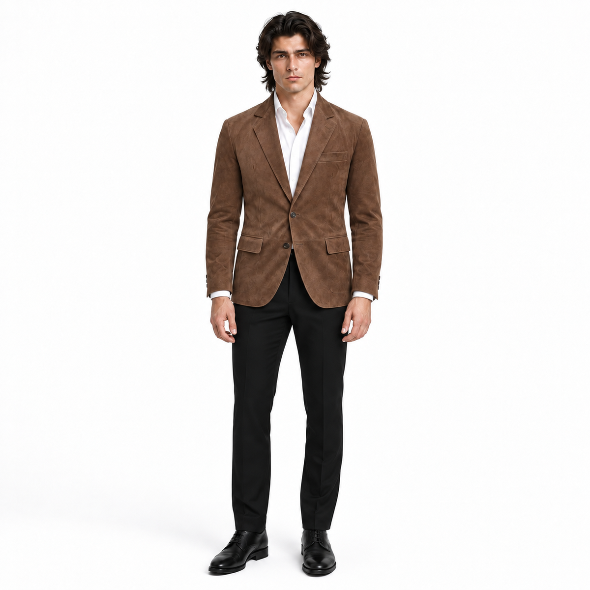 Men Brown Premium Original Suede Leather Blazer