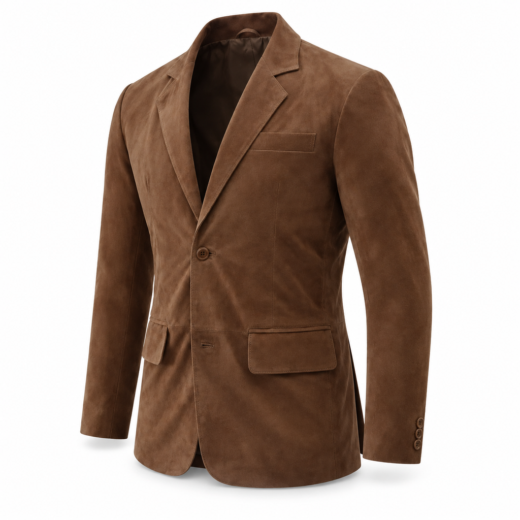Men Brown Premium Original Suede Leather Blazer
