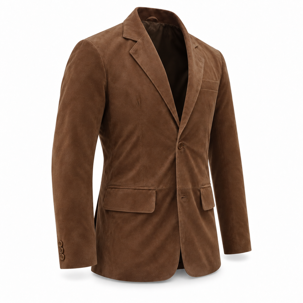 Men Brown Premium Original Suede Leather Blazer