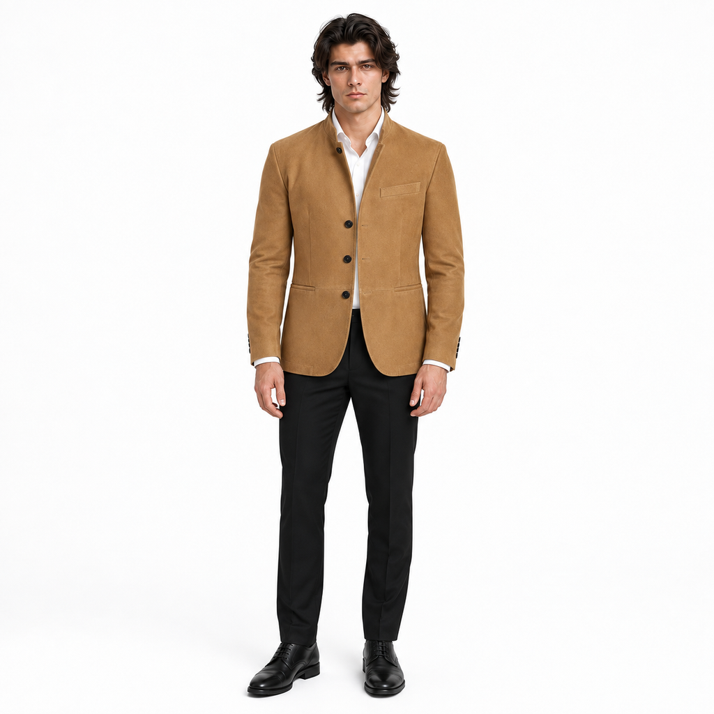 Men Brown Premium Suede Genuine Leather Original Blazer