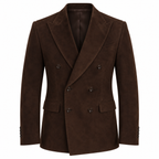 Men Premium Dark Brown Double-Breasted Suede Leather Blazer