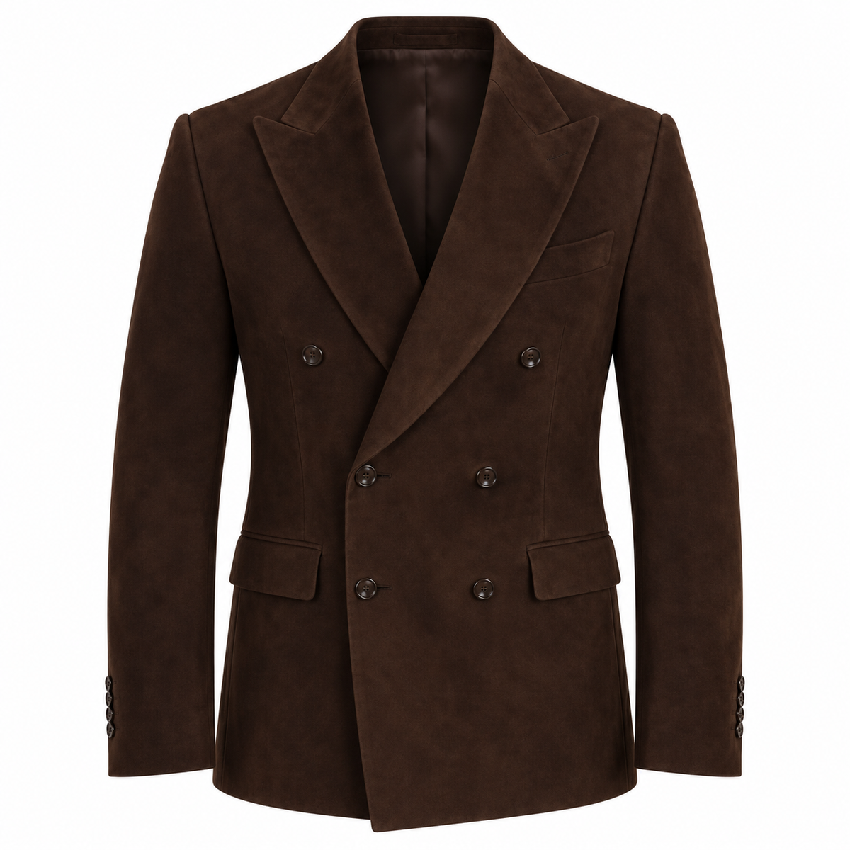 Men Premium Dark Brown Double-Breasted Suede Leather Blazer