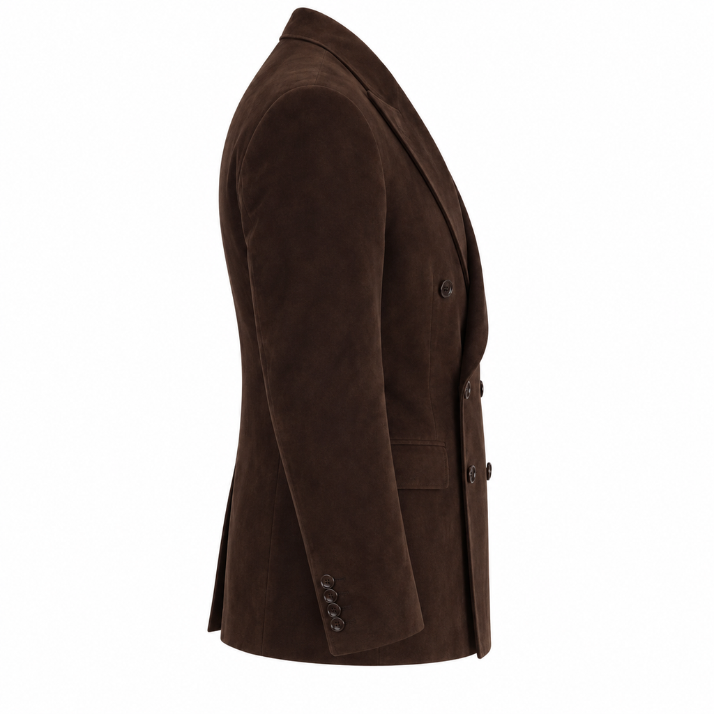Men Premium Dark Brown Double-Breasted Suede Leather Blazer