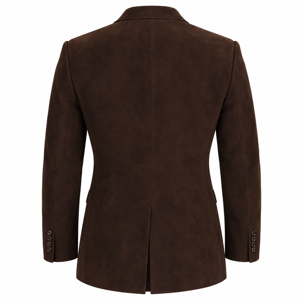 Men Premium Dark Brown Double-Breasted Suede Leather Blazer
