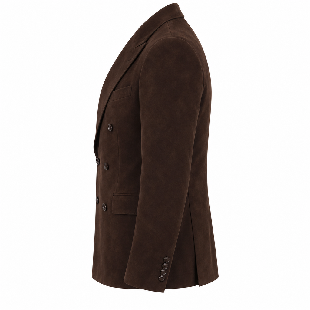 Men Premium Dark Brown Double-Breasted Suede Leather Blazer