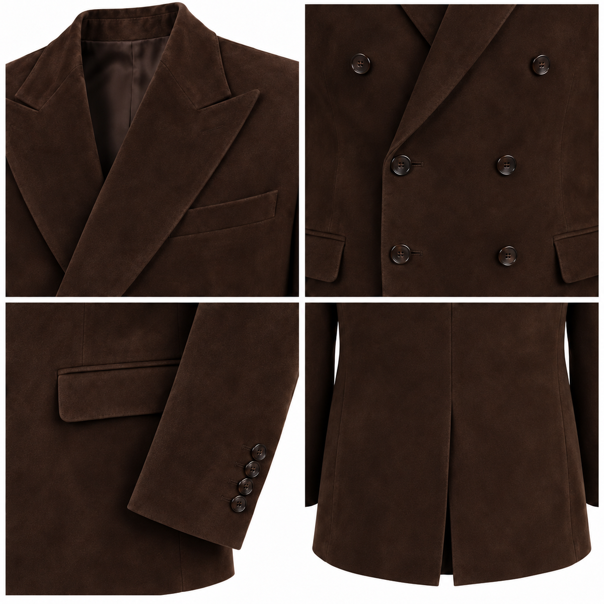 Men Premium Dark Brown Double-Breasted Suede Leather Blazer