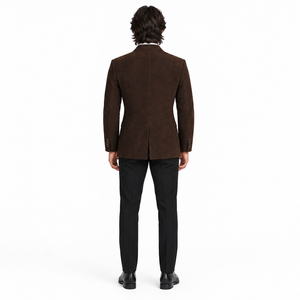 Men Premium Dark Brown Double-Breasted Suede Leather Blazer