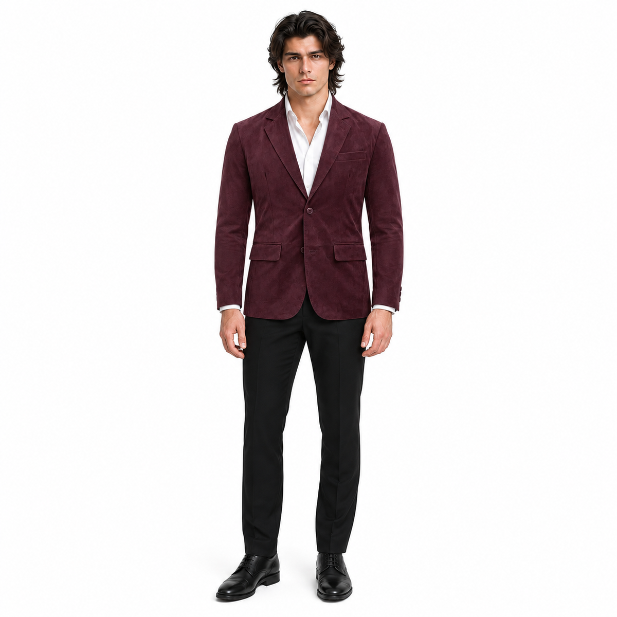 Men Premium Burgundy Original Suede Leather Blazer