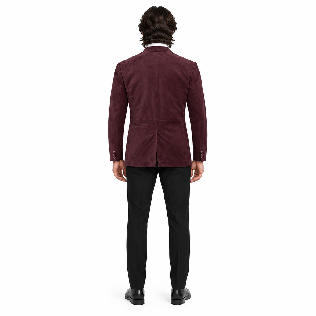 Men Premium Burgundy Original Suede Leather Blazer