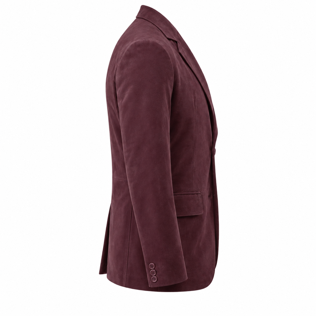 Men Premium Burgundy Original Suede Leather Blazer