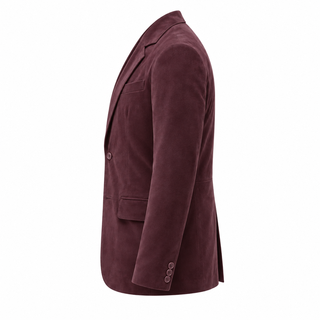 Men Premium Burgundy Original Suede Leather Blazer