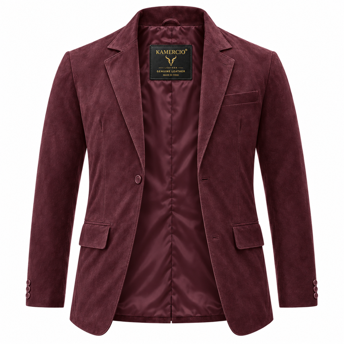 Men Premium Burgundy Original Suede Leather Blazer