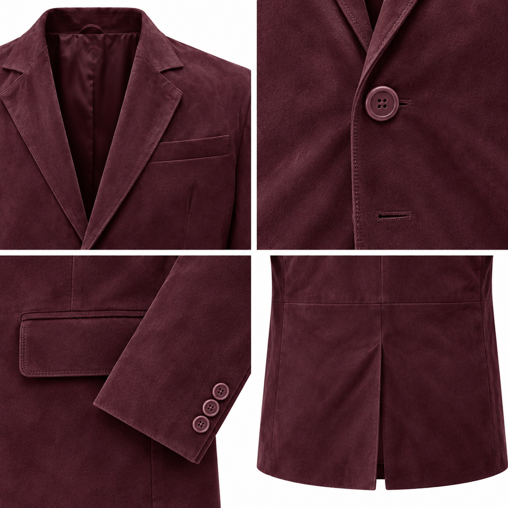 Men Premium Burgundy Original Suede Leather Blazer