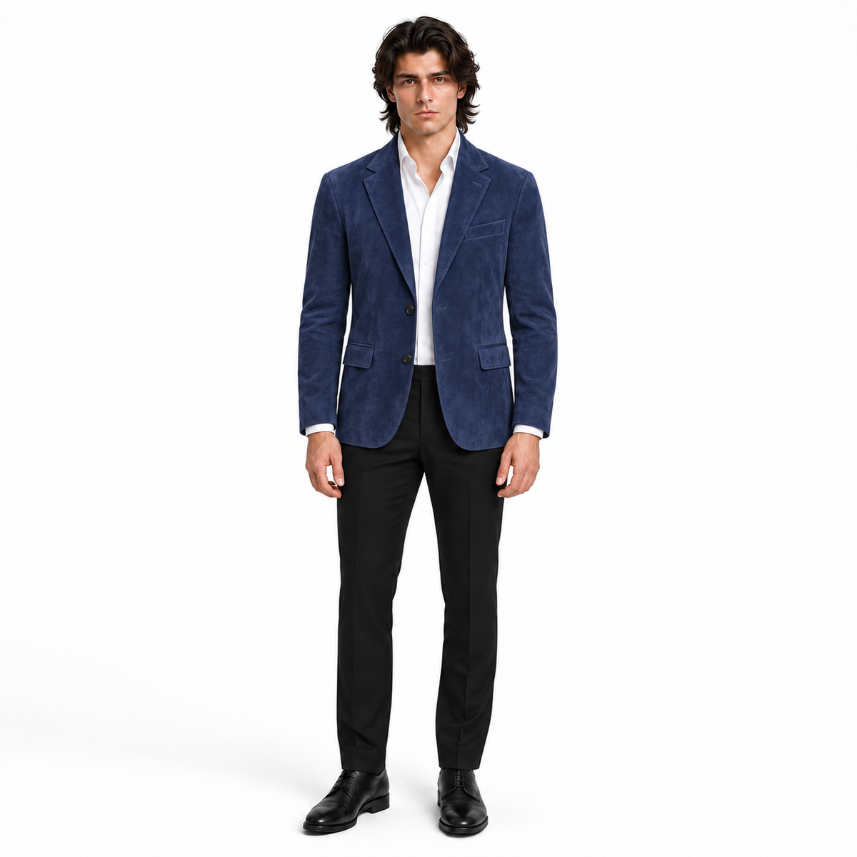 Men Premium Navy Blue Original Suede Leather Blazer