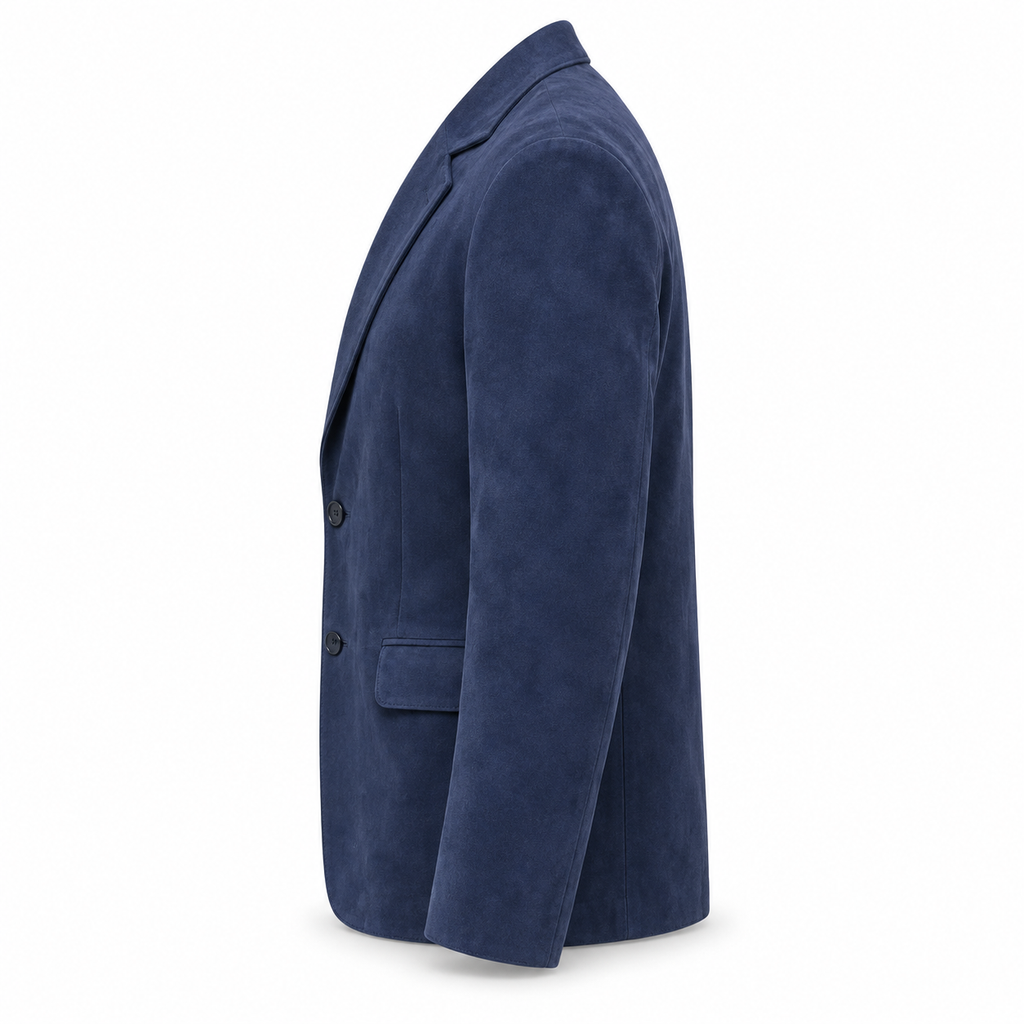 Men Premium Navy Blue Original Suede Leather Blazer