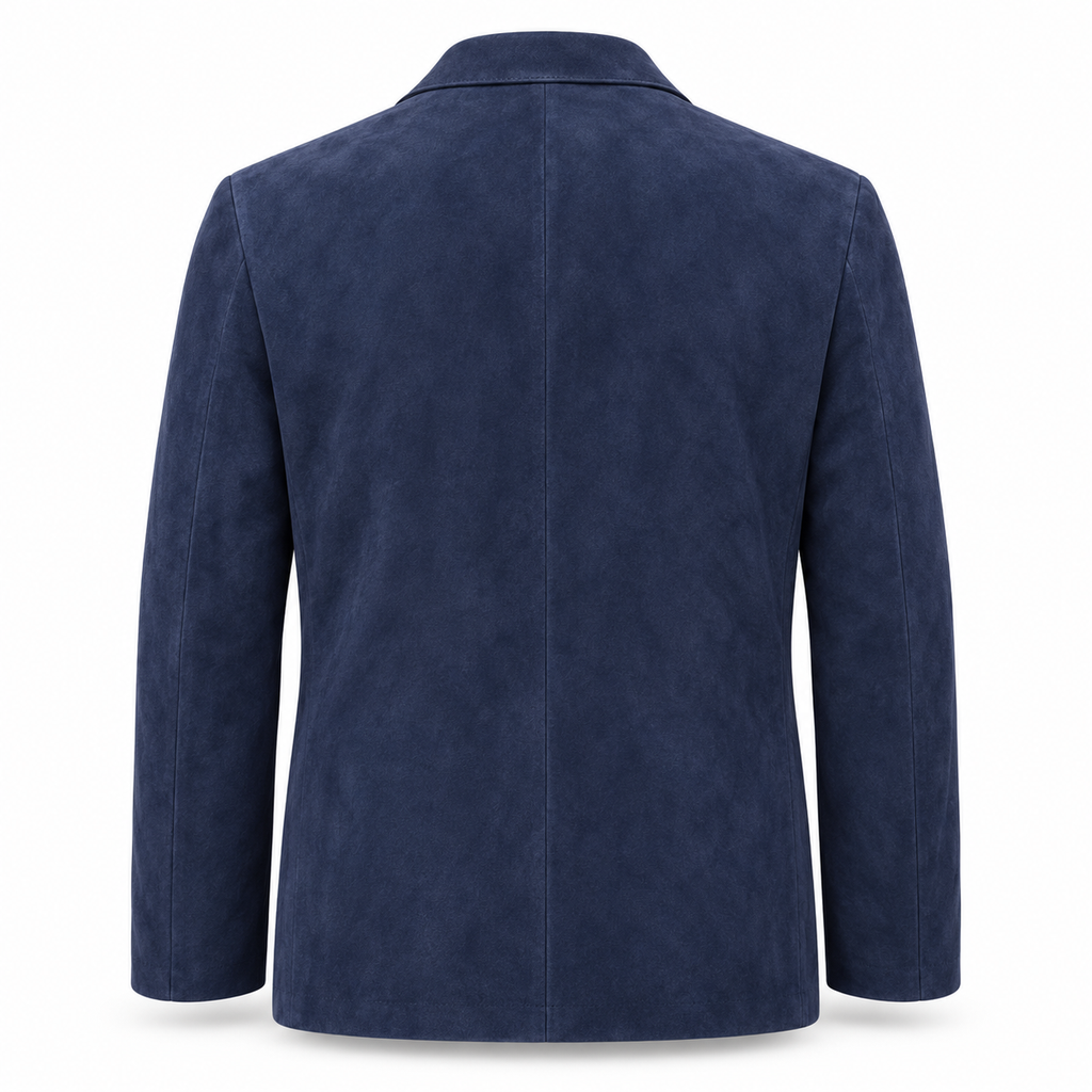 Men Premium Navy Blue Original Suede Leather Blazer