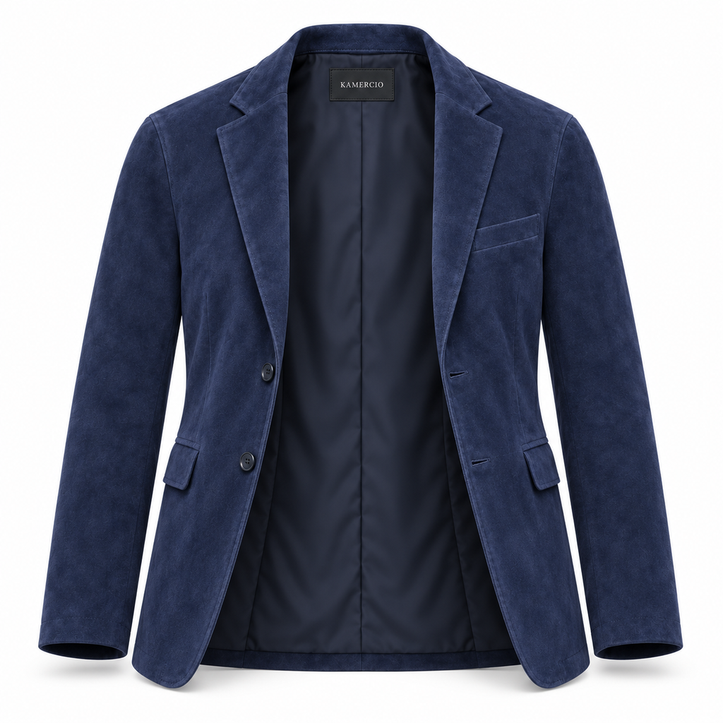 Men Premium Navy Blue Original Suede Leather Blazer