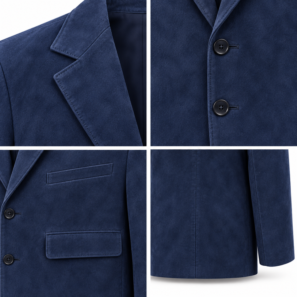 Men Premium Navy Blue Original Suede Leather Blazer