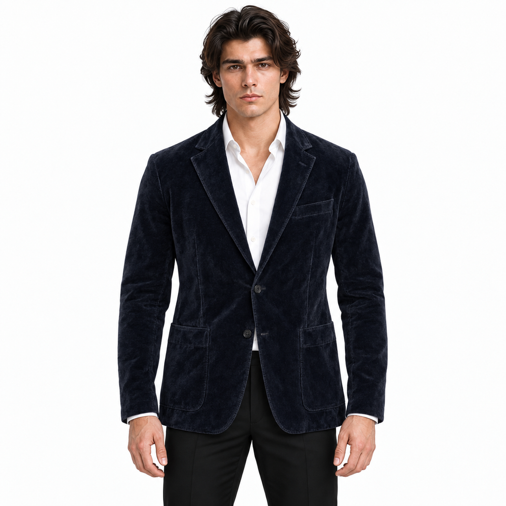 Men Navy Blue Premium Original Suede Leather Blazer