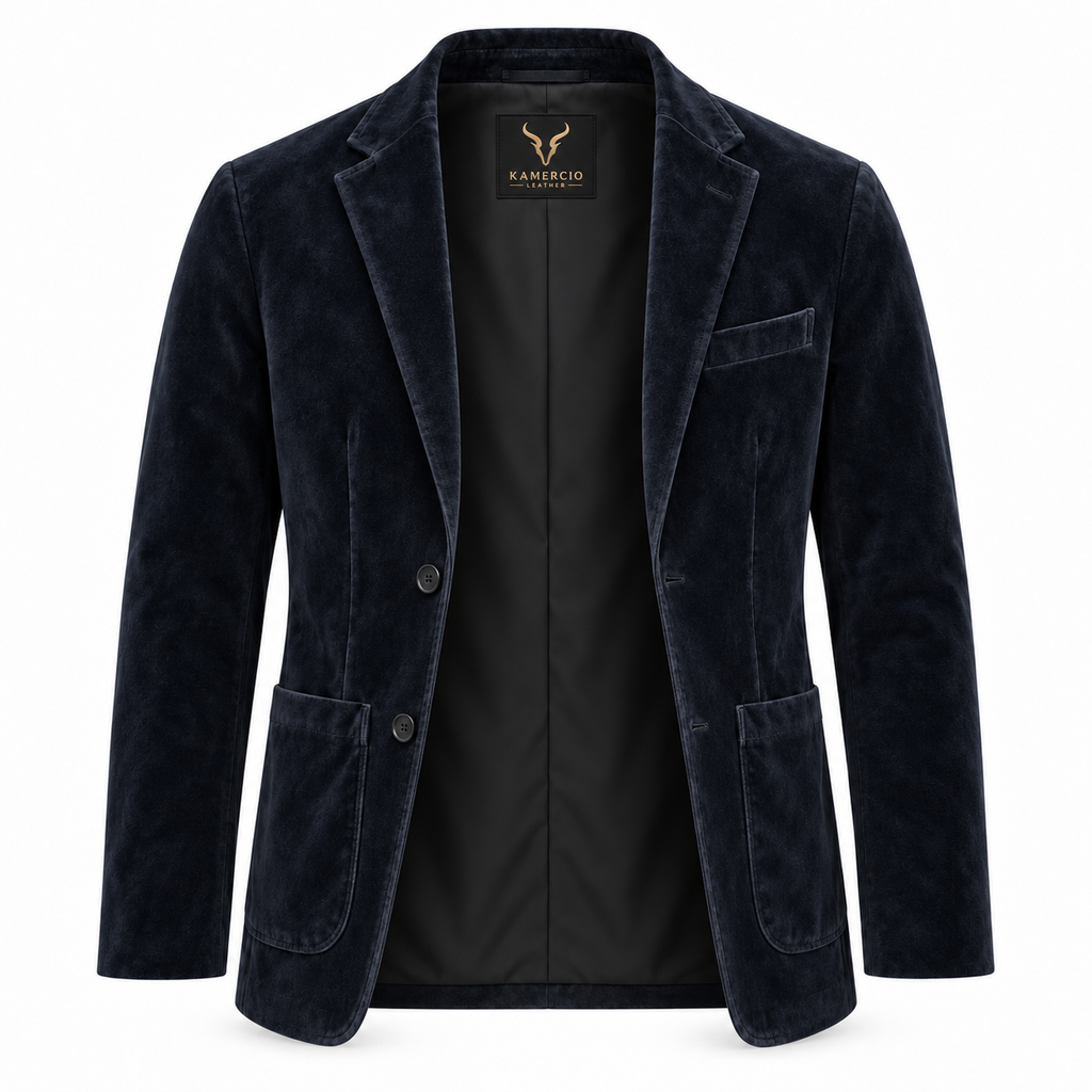 Men Navy Blue Premium Original Suede Leather Blazer