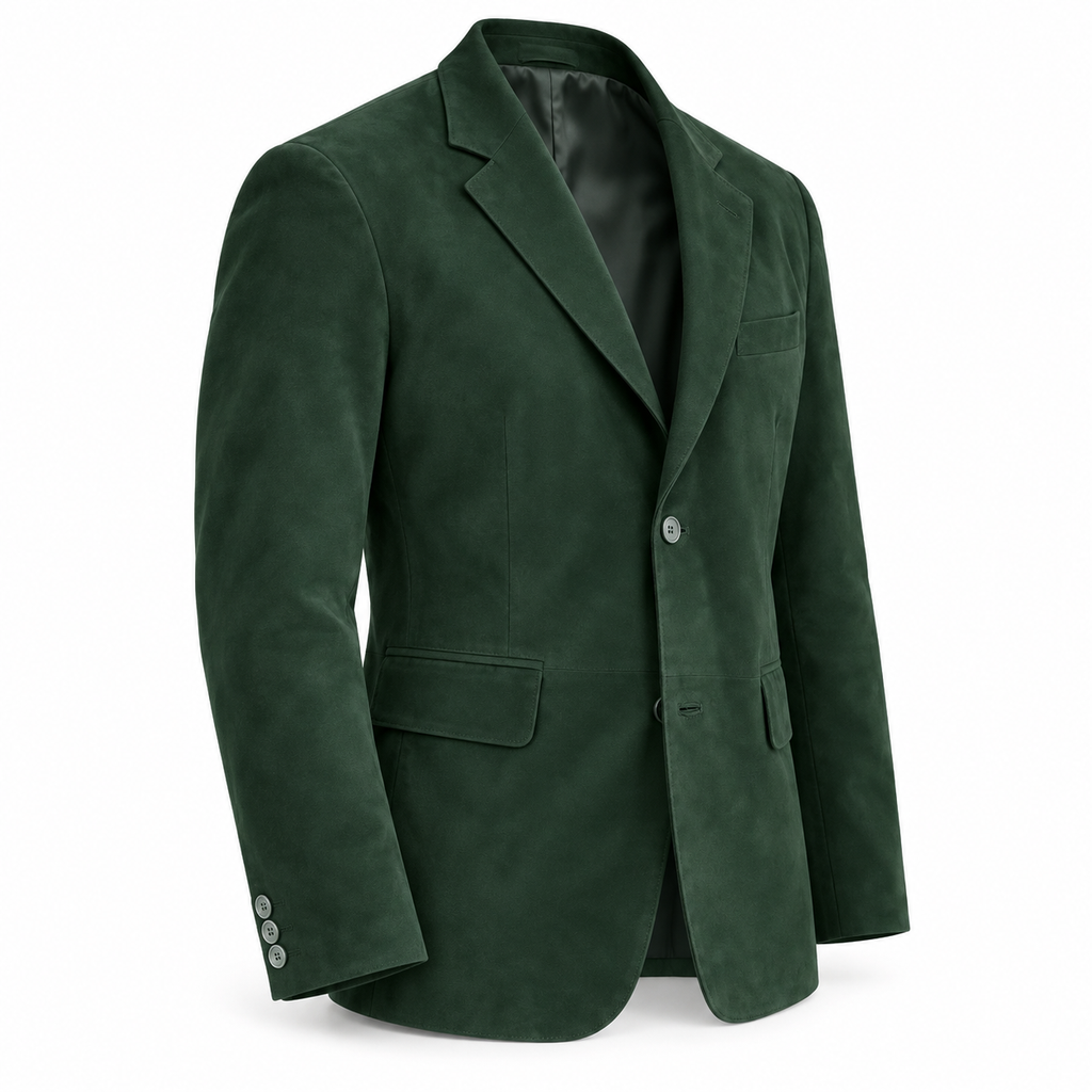 Men Premium Green Suede Original Leather Blazer