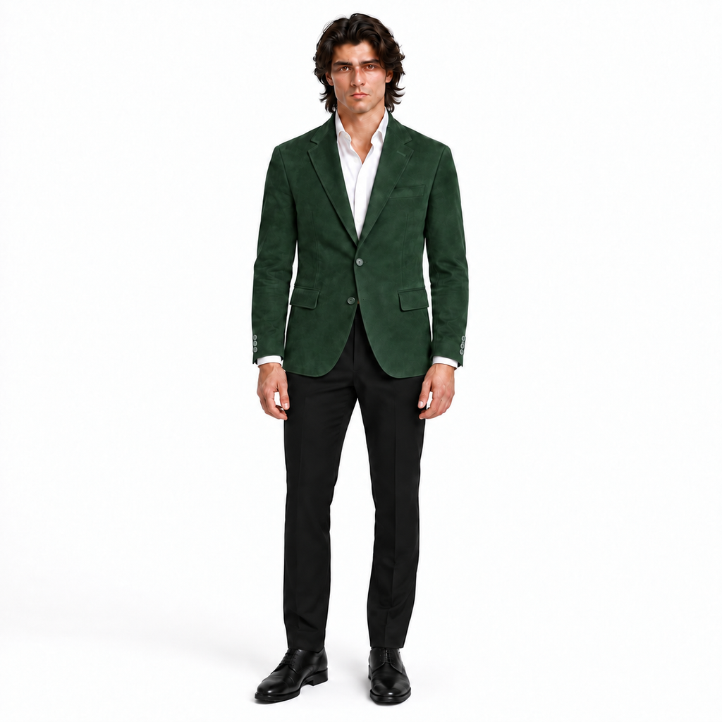 Men Premium Green Suede Original Leather Blazer