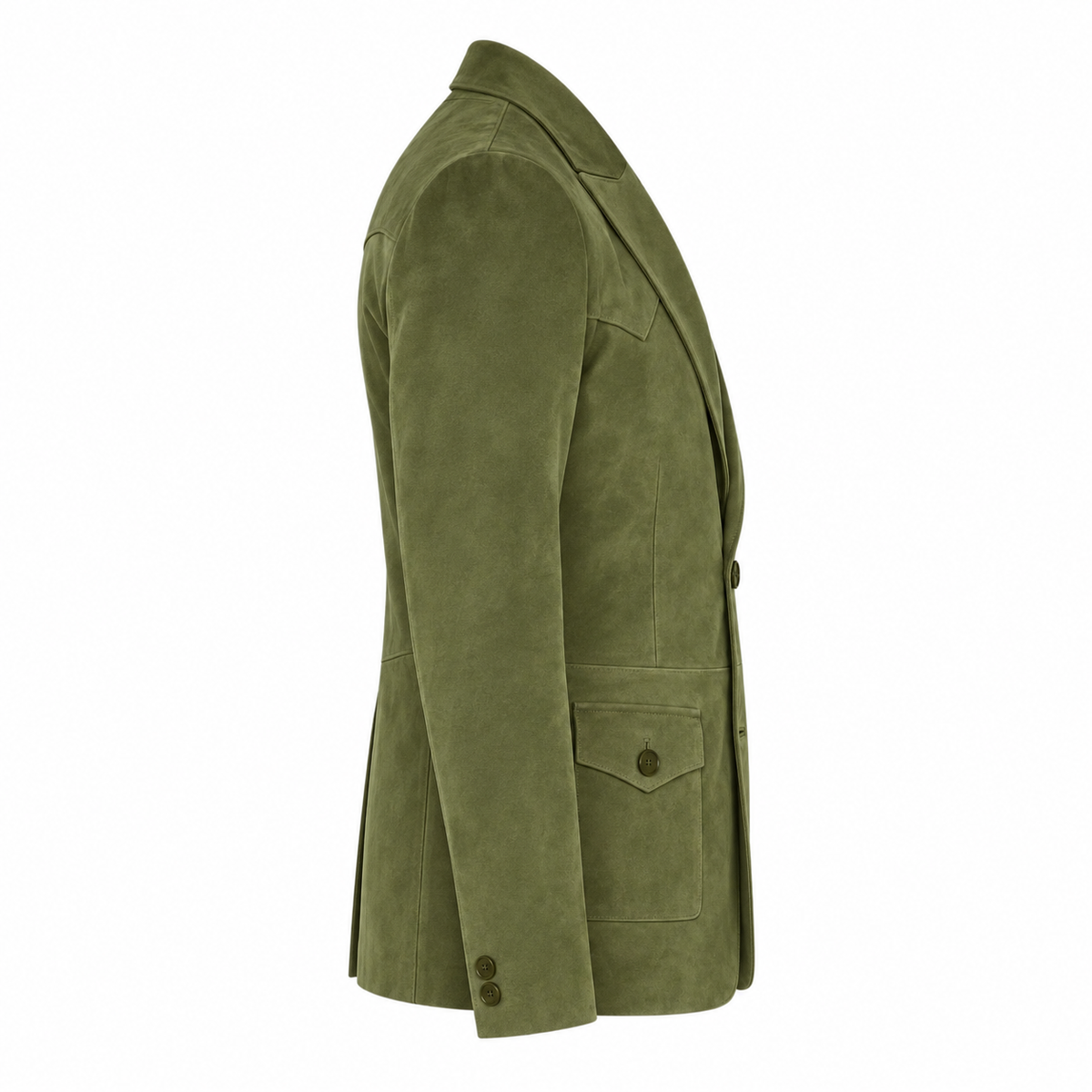 Men Premium Original Olive Green Suede Leather Blazer