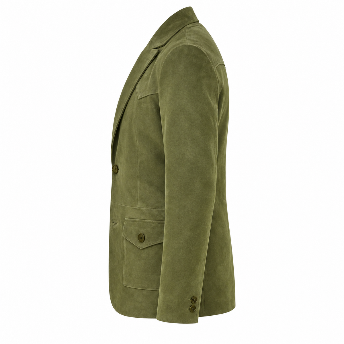 Men Premium Original Olive Green Suede Leather Blazer