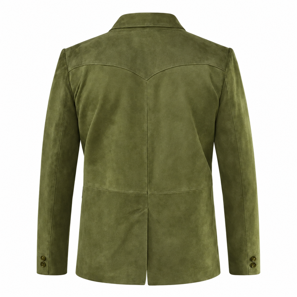 Men Premium Original Olive Green Suede Leather Blazer