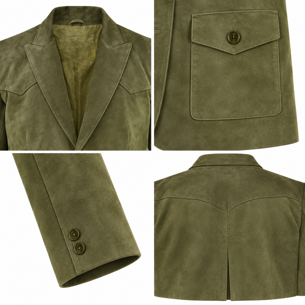 Men Premium Original Olive Green Suede Leather Blazer
