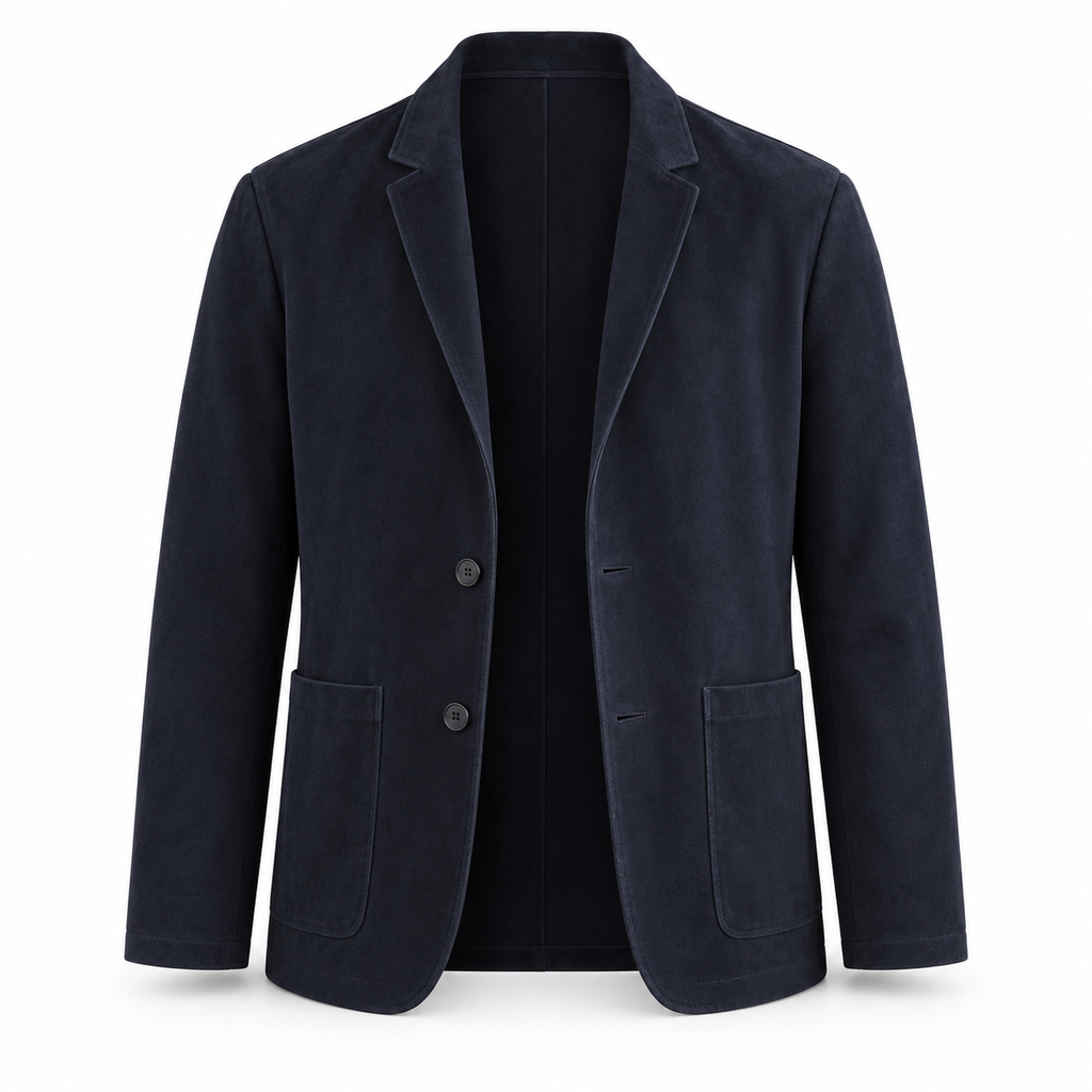 Men Original Navy Blue Suede Premium Leather Blazer