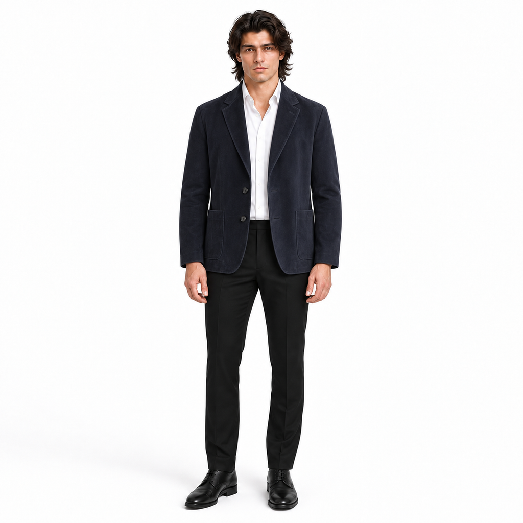Men Original Navy Blue Suede Premium Leather Blazer