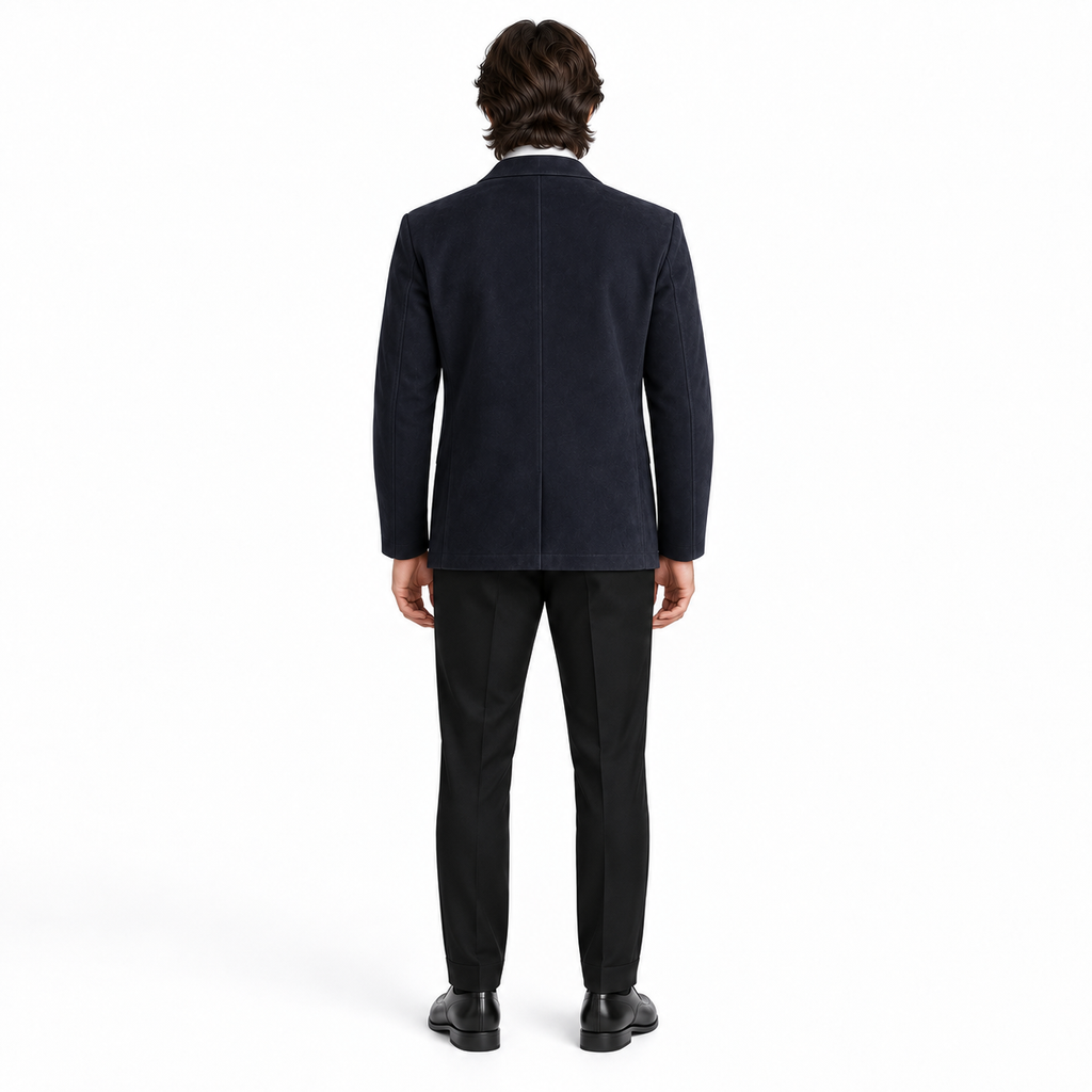 Men Original Navy Blue Suede Premium Leather Blazer