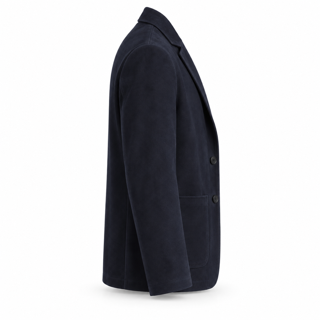Men Original Navy Blue Suede Premium Leather Blazer