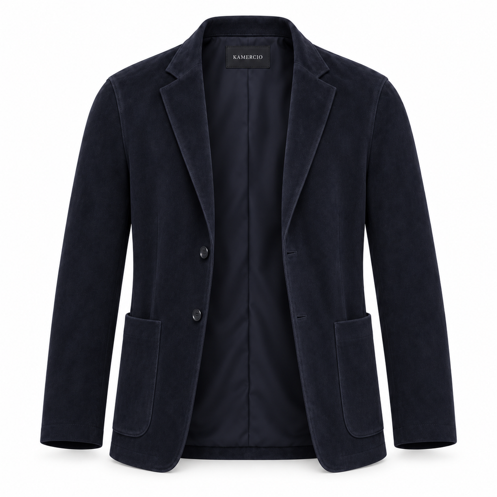 Men Original Navy Blue Suede Premium Leather Blazer