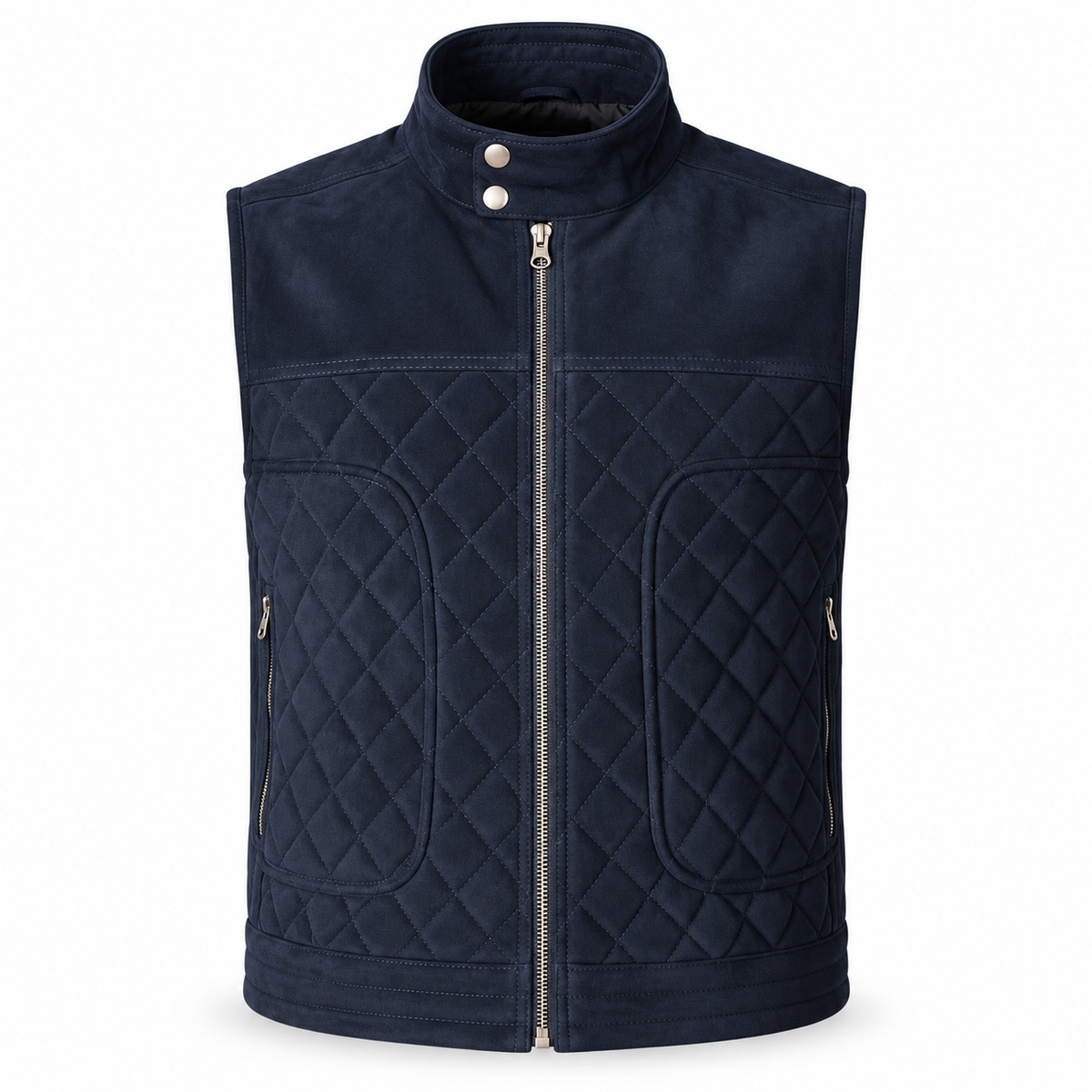 Men's Navy Blue Original Suede Leather Premium Vest Coat