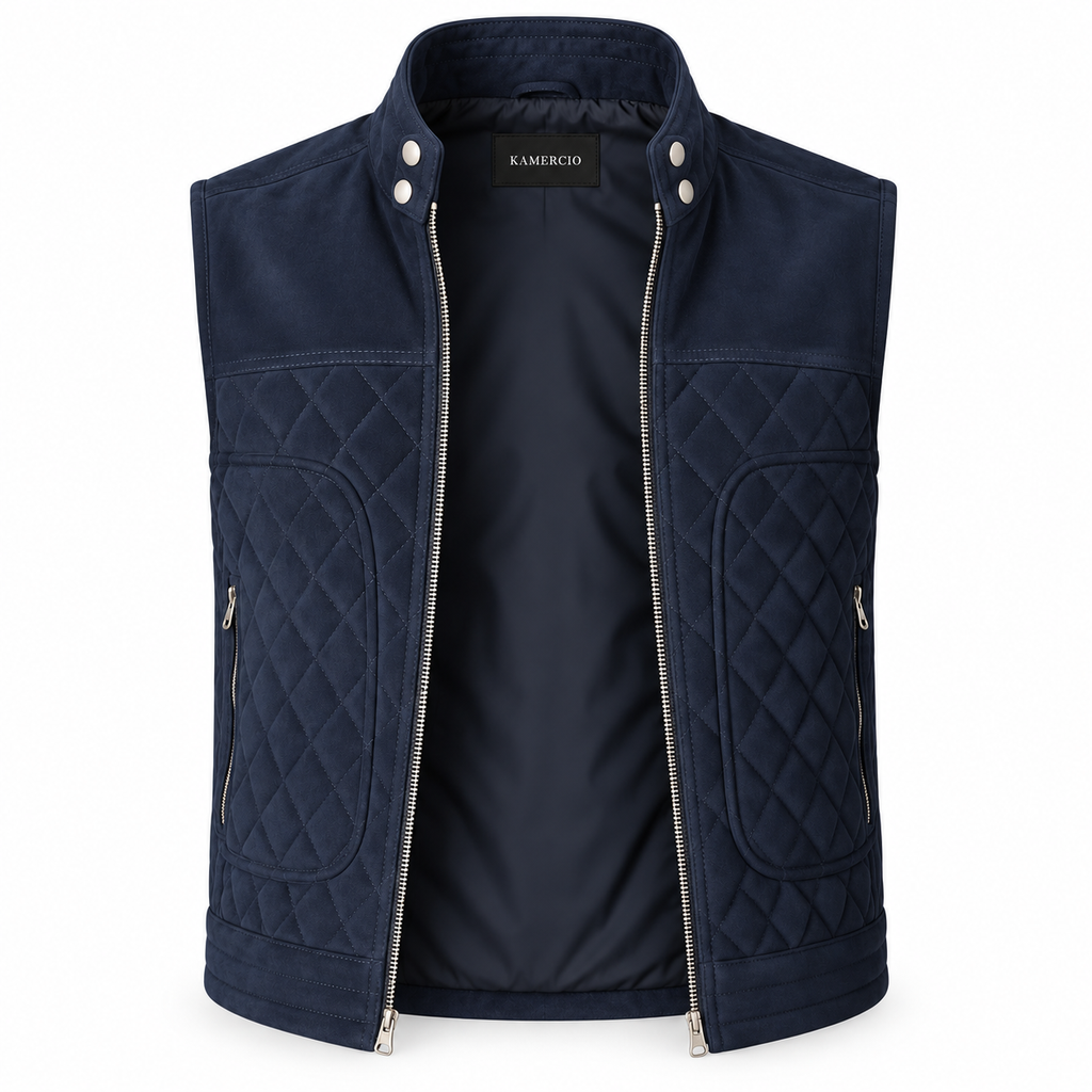 Men's Navy Blue Original Suede Leather Premium Vest Coat