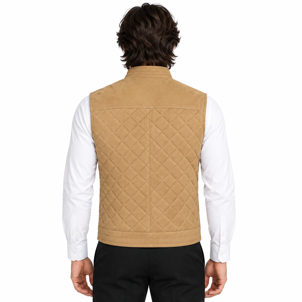 Men's Beige Premium Quilted Zip-Up Original Vest Coat