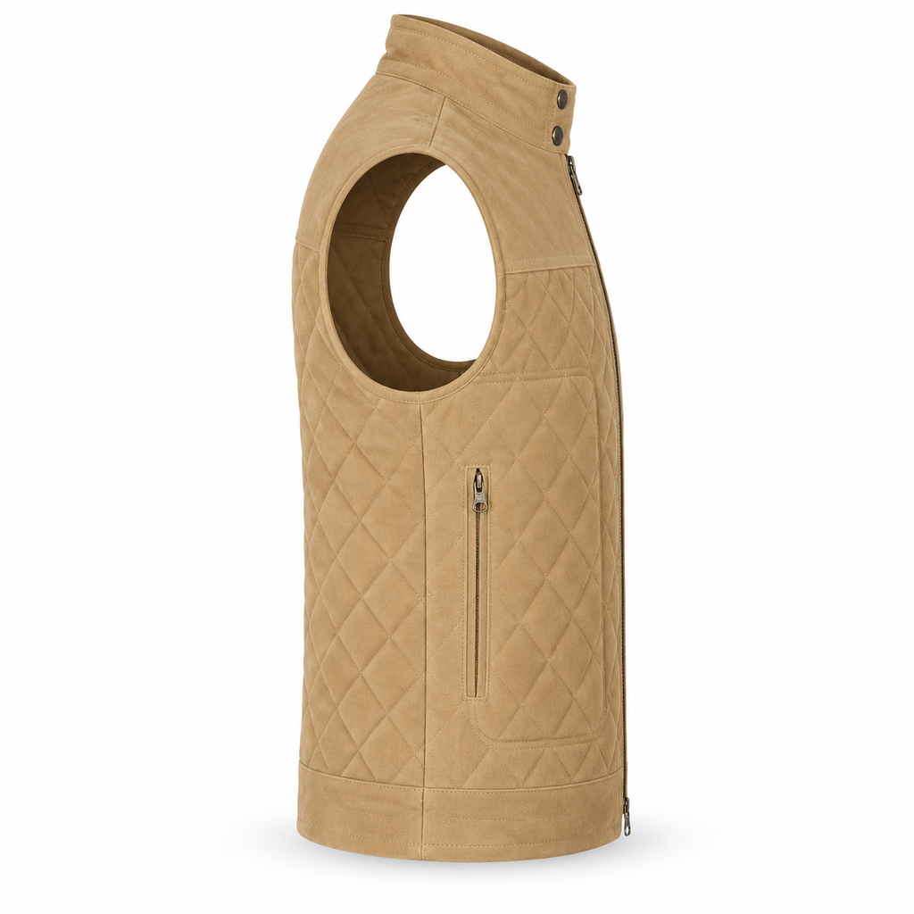 Men's Beige Premium Quilted Zip-Up Original Vest Coat