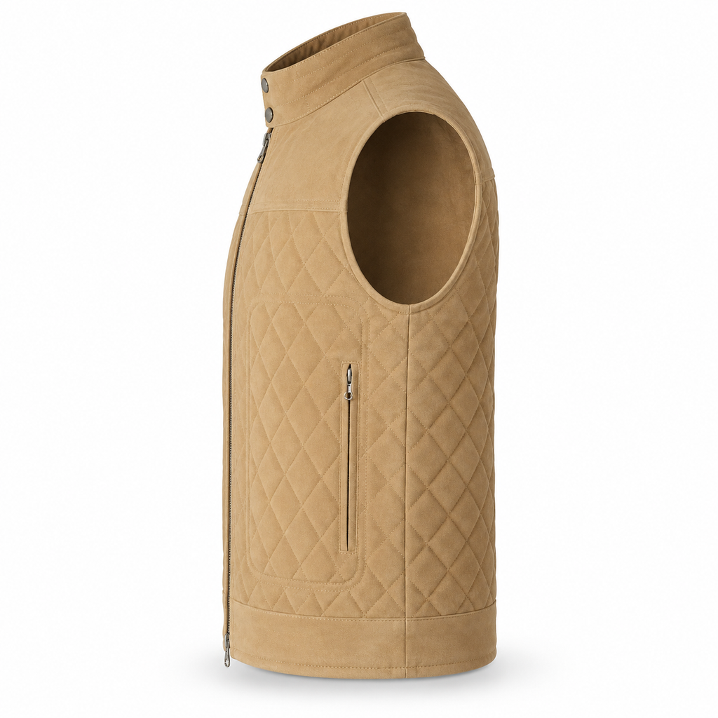 Men's Beige Premium Quilted Zip-Up Original Vest Coat