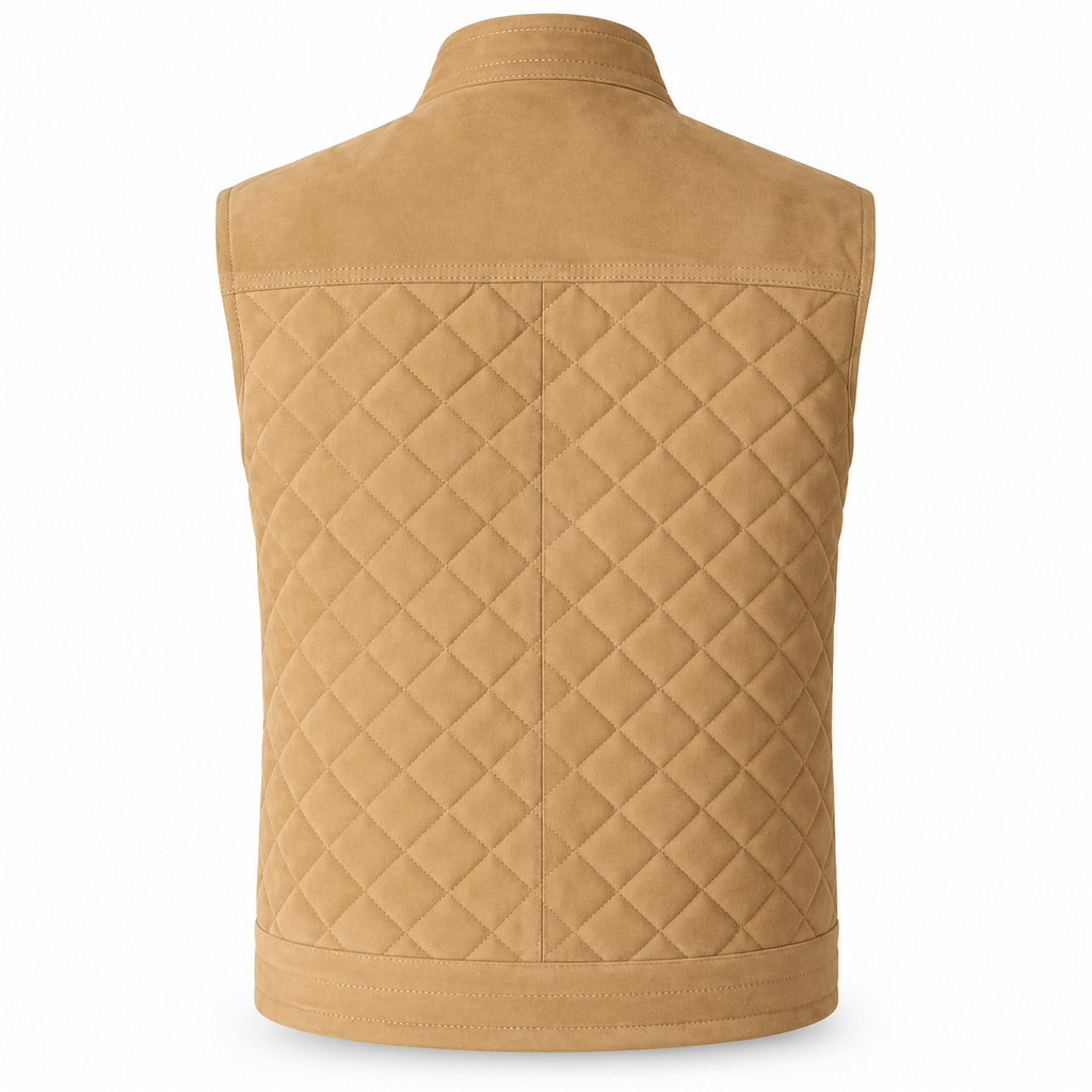 Men's Beige Premium Quilted Zip-Up Original Vest Coat