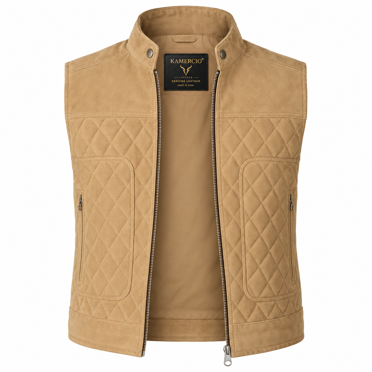 Men's Beige Premium Quilted Zip-Up Original Vest Coat