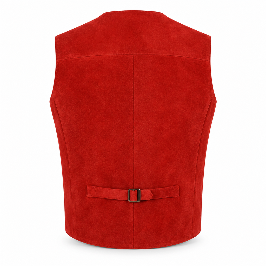 Men's Red Premium Original Suede Genuine Leather Vest Coat