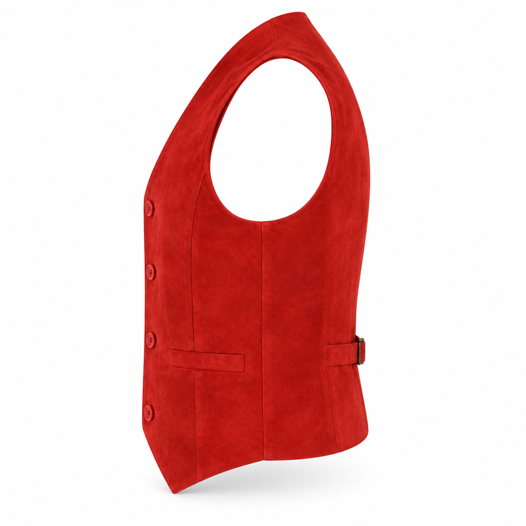 Men's Red Premium Original Suede Genuine Leather Vest Coat