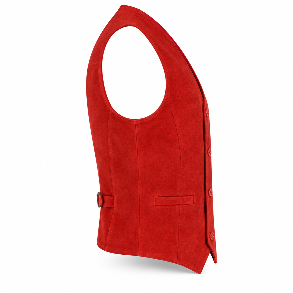 Men's Red Premium Original Suede Genuine Leather Vest Coat